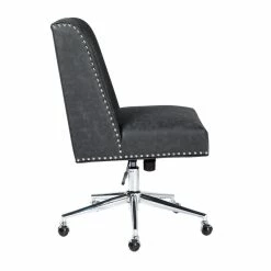 Wholesale 👏 FurnitureR Suttner Modern Faux Leather Upholstered Office Chair In Black ⭐ -Deals Writing Desks Store 2440279 2 L