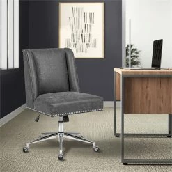 Wholesale 👏 FurnitureR Suttner Modern Faux Leather Upholstered Office Chair In Black ⭐ -Deals Writing Desks Store 2440279 6 L