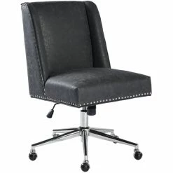 Wholesale 👏 FurnitureR Suttner Modern Faux Leather Upholstered Office Chair In Black ⭐