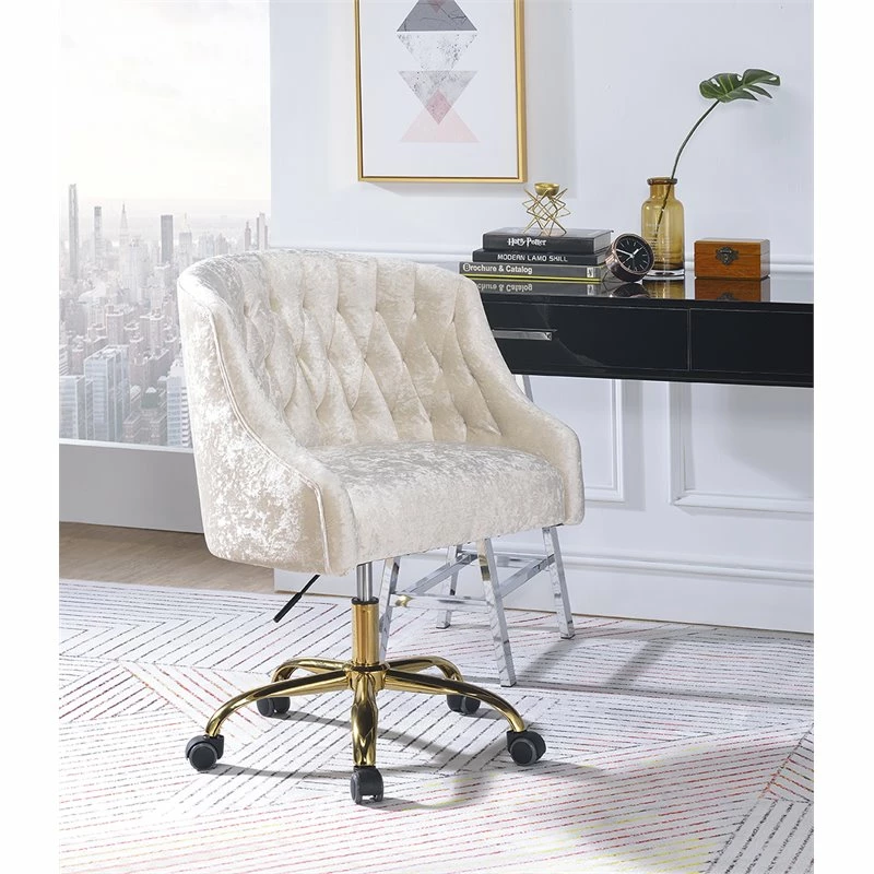 Brand new ✔️ ACME Furniture ACME Levian Tufted Velvet Upholstered Office Chair In Vintage Cream And Gold 😀 4 Brand new ✔️ ACME Furniture ACME Levian Tufted Velvet Upholstered Office Chair In Vintage Cream And Gold 😀 - Image 2