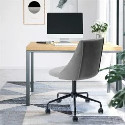 Outlet 👏 CRO Decor Velvet Fabric Swivel Task Office Chair With Adjustable Height In Gray 😀 -Deals Writing Desks Store 2442922 1 L
