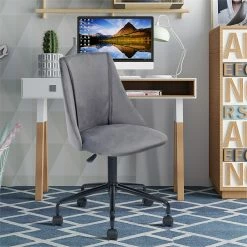 Outlet 👏 CRO Decor Velvet Fabric Swivel Task Office Chair With Adjustable Height In Gray 😀 -Deals Writing Desks Store 2442922 2 L
