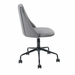 Outlet 👏 CRO Decor Velvet Fabric Swivel Task Office Chair With Adjustable Height In Gray 😀 -Deals Writing Desks Store 2442922 5 L
