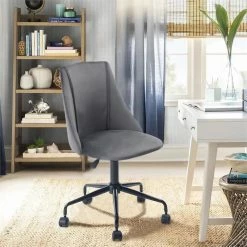 Outlet 👏 CRO Decor Velvet Fabric Swivel Task Office Chair With Adjustable Height In Gray 😀 -Deals Writing Desks Store 2442922 8 L