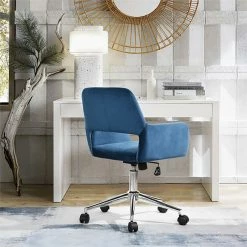 Promo 🔥 CRO Decor Velvet Fabric Office Chair Swivel Adjustable Armchair In Dark Blue 🎁 13 Promo 🔥 CRO Decor Velvet Fabric Office Chair Swivel Adjustable Armchair In Dark Blue 🎁 -Deals Writing Desks Store 2445342 1 L