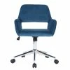 Promo 🔥 CRO Decor Velvet Fabric Office Chair Swivel Adjustable Armchair In Dark Blue 🎁 -Deals Writing Desks Store 2445342 3 L