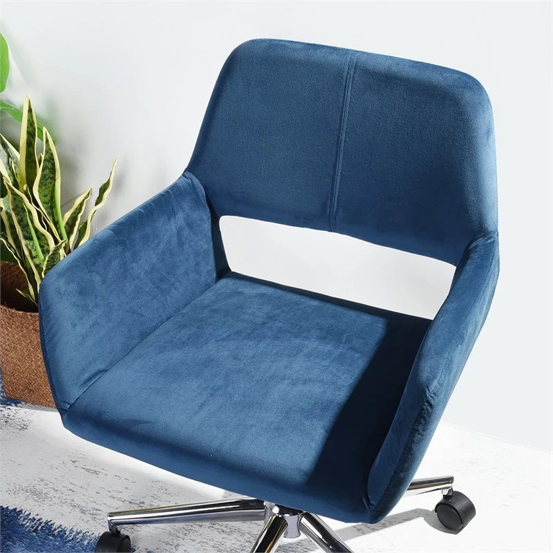 Promo 🔥 CRO Decor Velvet Fabric Office Chair Swivel Adjustable Armchair In Dark Blue 🎁 7 Promo 🔥 CRO Decor Velvet Fabric Office Chair Swivel Adjustable Armchair In Dark Blue 🎁 - Image 5