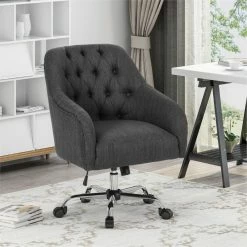 Outlet 🎁 Urbanpro Contemporary Tufted Home Office Swivel Chair In Charcoal 😀 -Deals Writing Desks Store 2452681 1 L