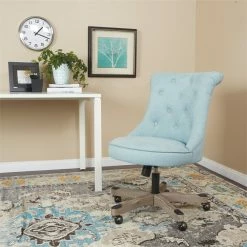 Cheap 👏 Urbanpro Tufted Office Chair In Mint Blue Fabric With Grey Wood Base 🎉 -Deals Writing Desks Store 2452789 1 L