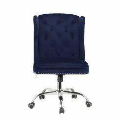 Best Sale ✔️ Bowery Hill Traditional Office Chair In Midnight Blue Velvet ✔️ -Deals Writing Desks Store 2469609 1 L