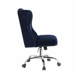 Best Sale ✔️ Bowery Hill Traditional Office Chair In Midnight Blue Velvet ✔️ -Deals Writing Desks Store 2469609 2 L