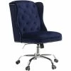 Best Sale ✔️ Bowery Hill Traditional Office Chair In Midnight Blue Velvet ✔️ -Deals Writing Desks Store 2469609 5 L