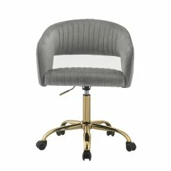 Buy ✔️ Bowery Hill Modern Office Chair In Gray Velvet And Gold 😉 -Deals Writing Desks Store 2469741 1 L