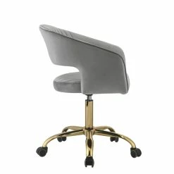 Buy ✔️ Bowery Hill Modern Office Chair In Gray Velvet And Gold 😉 -Deals Writing Desks Store 2469741 2 L