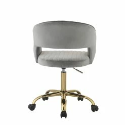 Buy ✔️ Bowery Hill Modern Office Chair In Gray Velvet And Gold 😉 -Deals Writing Desks Store 2469741 3 L