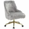 Deals 🔥 Bowery Hill Contemporary Office Chair In Gray Faux Fur & Gold Finish 🧨 -Deals Writing Desks Store 2469778 L