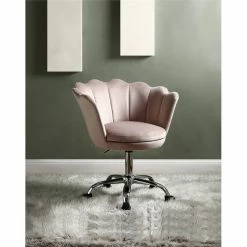 Discount 🛒 Bowery Hill Modern Office Chair In Rose Quartz Velvet And Chrome 👍 -Deals Writing Desks Store 2469939 1 L