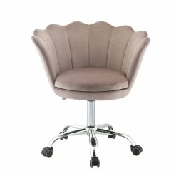 Discount 🛒 Bowery Hill Modern Office Chair In Rose Quartz Velvet And Chrome 👍 -Deals Writing Desks Store 2469939 2 L