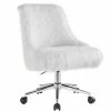 Discount 🌟 Bowery Hill Contemporary Office Chair In White Faux Fur & Chrome Finish 🛒 -Deals Writing Desks Store 2469961 L