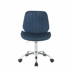 Wholesale 🌟 Bowery Hill Modern Office Chair In Twilight Blue Velvet And Chrome ⭐ -Deals Writing Desks Store 2469970 1 L