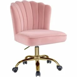 Best Pirce 🥰 Bowery Hill Contemporary Office Chair In Rose Quartz Velvet & Gold Finish 😀