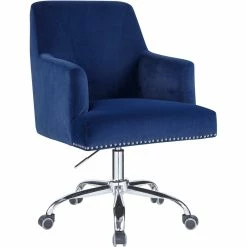 Best Sale ⭐ ACME Furniture ACME Trenerry Office Chair In Blue Velvet & Chrome Finish 🥰