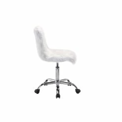 Discount ⭐ ACME Furniture ACME Arundell Office Chair In White Faux Fur & Chrome Finish 🔔 -Deals Writing Desks Store 2475584 2 L