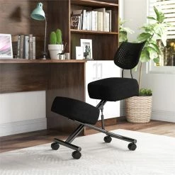 Wholesale 🥰 Bowery Hill Modern Metal Kneeling Chair With Wheels In Black 🤩 -Deals Writing Desks Store 2484939 9 L