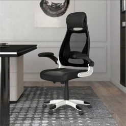 Promo 😍 WHI Figo Adjustable/Swivel Faux Leather Upholstered Gaming Office Chair In Black 🎁 -Deals Writing Desks Store 2513889 1 L