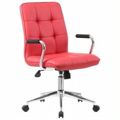 Promo 🤩 UrbanPro Modern Fabric Upholstered Fabric Chair With Chrome Arms In Red 😀