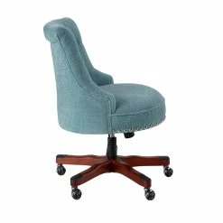 Cheapest 🤩 UrbanPro Wood Upholstered Office Chair In Aqua Blue ⌛ -Deals Writing Desks Store 2516810 3 L