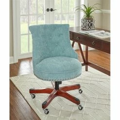 Cheapest 🤩 UrbanPro Wood Upholstered Office Chair In Aqua Blue ⌛ -Deals Writing Desks Store 2516810 4 L