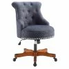 Deals ❤️ UrbanPro Wood Upholstered Office Chair In Dark Blue 👏 -Deals Writing Desks Store 2516919 2 L