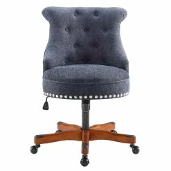 Deals ❤️ UrbanPro Wood Upholstered Office Chair In Dark Blue 👏 -Deals Writing Desks Store 2516919 6 L
