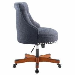 Deals ❤️ UrbanPro Wood Upholstered Office Chair In Dark Blue 👏 -Deals Writing Desks Store 2516919 8 L