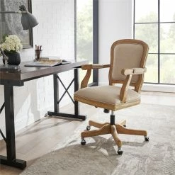 Coupon 👍 UrbanPro Farmhouse Wood Upholstered Office Chair In Natural Brown 🌟 -Deals Writing Desks Store 2516928 10 L