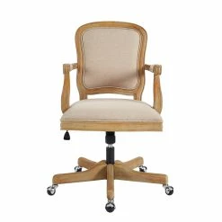 Coupon 👍 UrbanPro Farmhouse Wood Upholstered Office Chair In Natural Brown 🌟 -Deals Writing Desks Store 2516928 5 L
