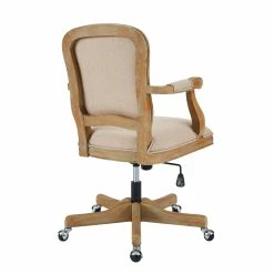 Coupon 👍 UrbanPro Farmhouse Wood Upholstered Office Chair In Natural Brown 🌟 -Deals Writing Desks Store 2516928 6 L