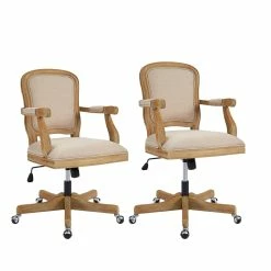 Coupon 👍 UrbanPro Farmhouse Wood Upholstered Office Chair In Natural Brown 🌟 -Deals Writing Desks Store 2516928 7 L