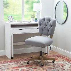 Best Pirce 😉 UrbanPro Wood Upholstered Swivel Office Chair In Gray 🤩 -Deals Writing Desks Store 2516930 22 L