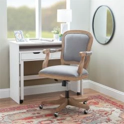 Flash Sale 👏 UrbanPro Farmhouse Wood Upholstered Office Chair Light Gray ⌛ -Deals Writing Desks Store 2516936 14 L
