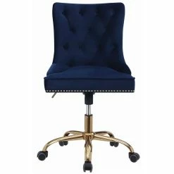 Best deal 😉 UrbanPro Velvet Tufted Swivel Adjustable Office Chair In Blue And Brass 💯 -Deals Writing Desks Store 2516979 2 L