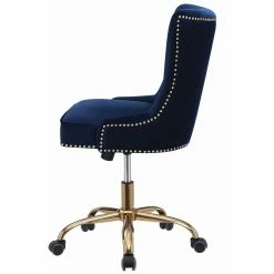 Best deal 😉 UrbanPro Velvet Tufted Swivel Adjustable Office Chair In Blue And Brass 💯 -Deals Writing Desks Store 2516979 3 L