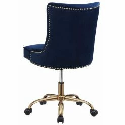 Best deal 😉 UrbanPro Velvet Tufted Swivel Adjustable Office Chair In Blue And Brass 💯 -Deals Writing Desks Store 2516979 4 L