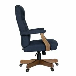 Coupon 🎁 UrbanPro Traditional Executive Chair In Denim Blue Linen 🌟 -Deals Writing Desks Store 2517039 3 L