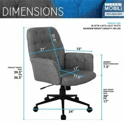 Promo 💯 UrbanPro Modern Fabric Upholstered Tufted Office Chair With Arms In Gray 🔔 -Deals Writing Desks Store 2517043 3 L