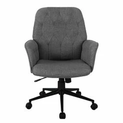 Promo 💯 UrbanPro Modern Fabric Upholstered Tufted Office Chair With Arms In Gray 🔔 -Deals Writing Desks Store 2517043 4 L