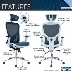 Best reviews of 😉 UrbanPro High-Back Executive Fabric Mesh Office Chair With Arms - Blue ✨ -Deals Writing Desks Store 2517044 2 L