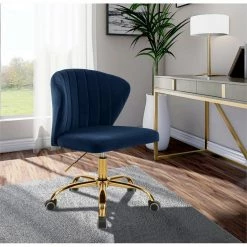 Brand new 👍 UrbanPro Contemporary Swivel Adjustable Navy Velvet And Gold Office Chair 🛒 -Deals Writing Desks Store 2517051 1 L