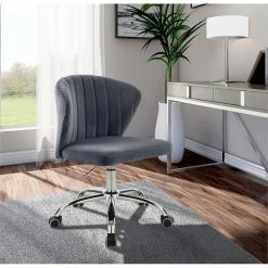Outlet 🔥 UrbanPro Contemporary Swivel Adjustable Gray Velvet And Chrome Office Chair 😍 -Deals Writing Desks Store 2517052 1 L